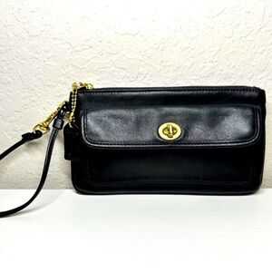 Black Leather Wristlet Clutch